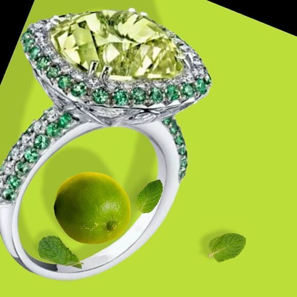 STUNNING 4.75 CTTW WHITE GOLD DIPPED PERIDOT AQUAMARINE ENGAGEMENT RING 6,7,9,10 - Picture 1 of 3